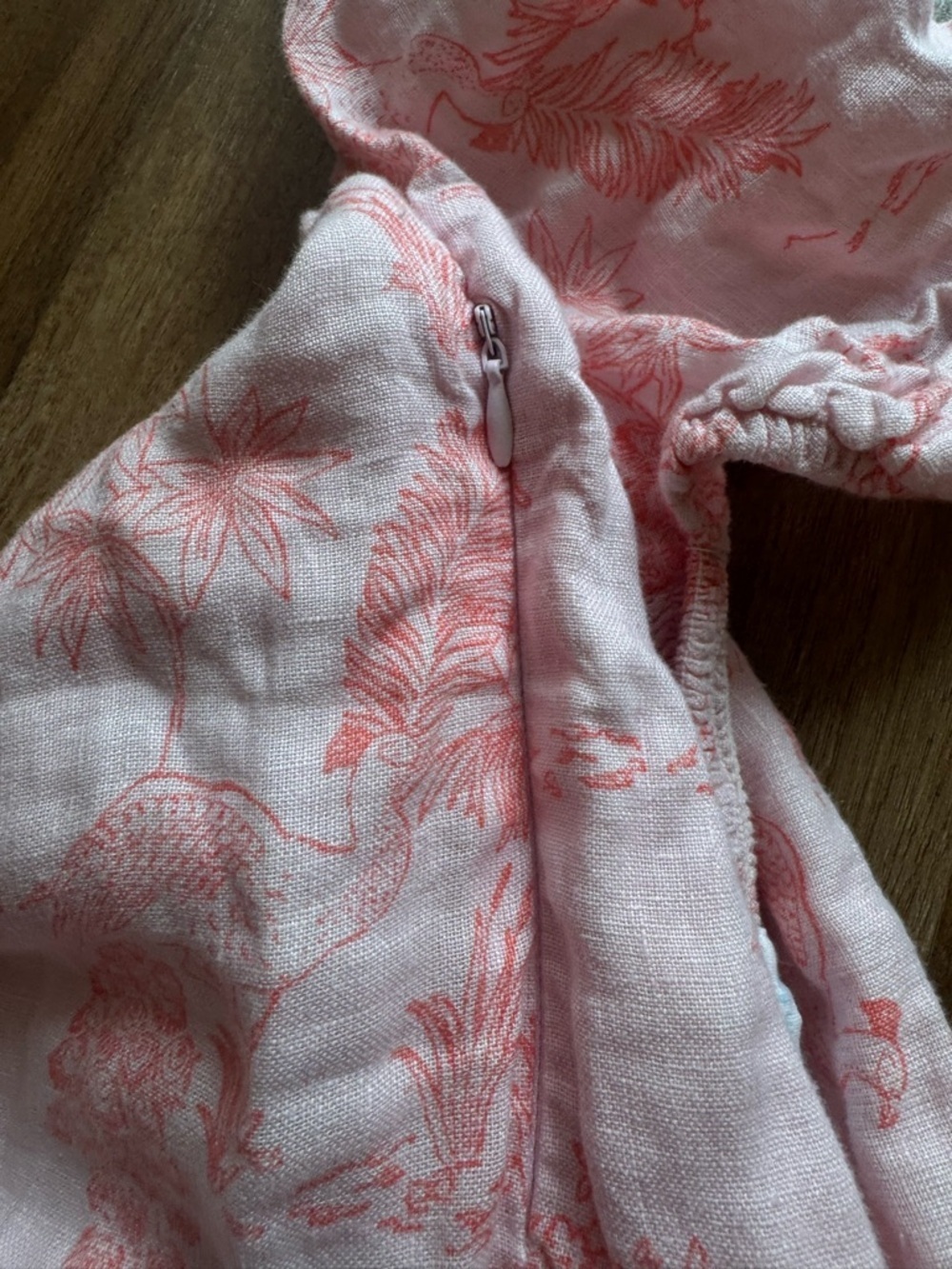 Cynthia Rowley 100% Linen Pink Toile Print Puff Sleeve Corset Top Cottagecore - Picture 9 of 12